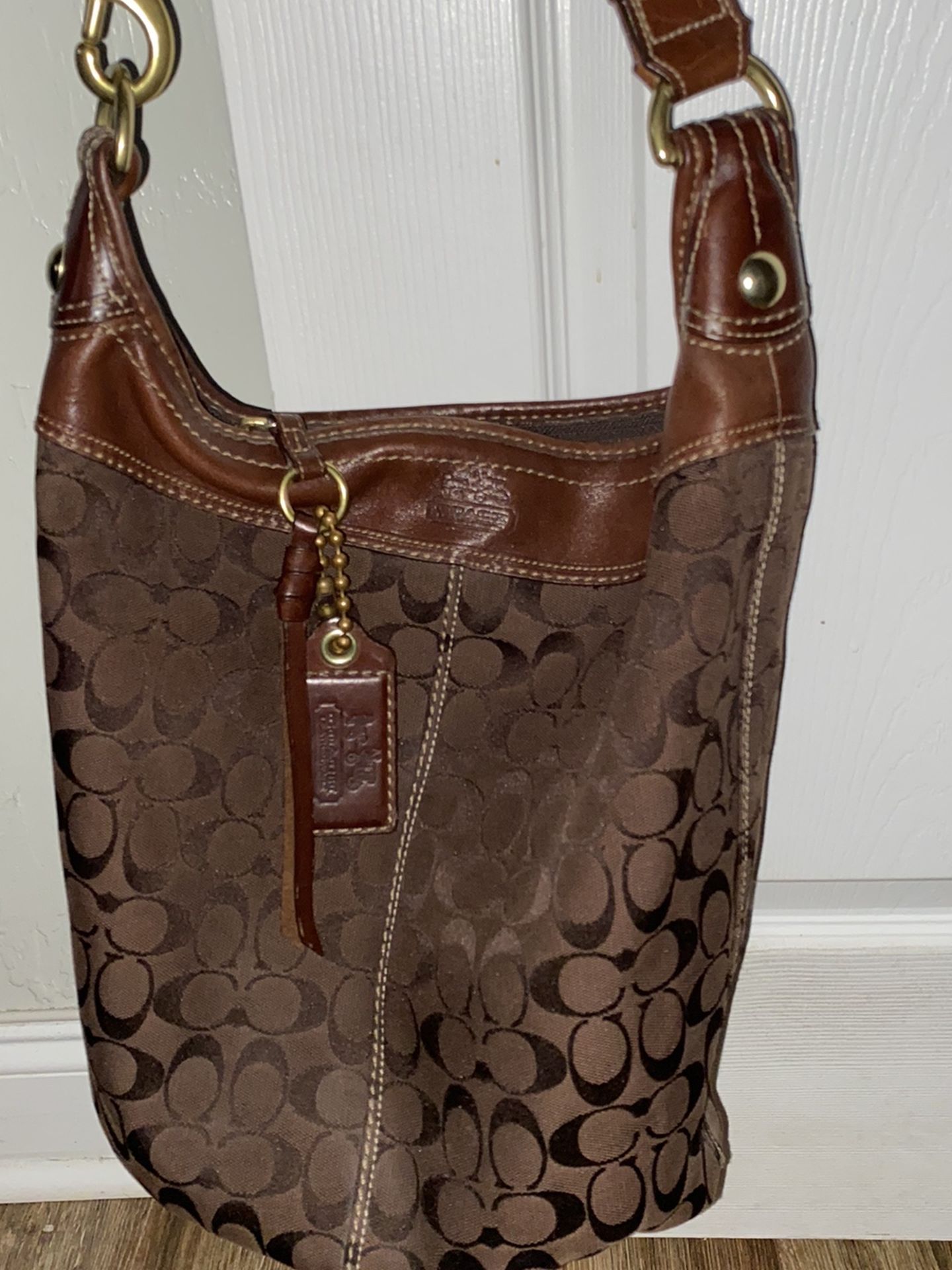 Large Authentic Coach Logo Bucket Bag Brown