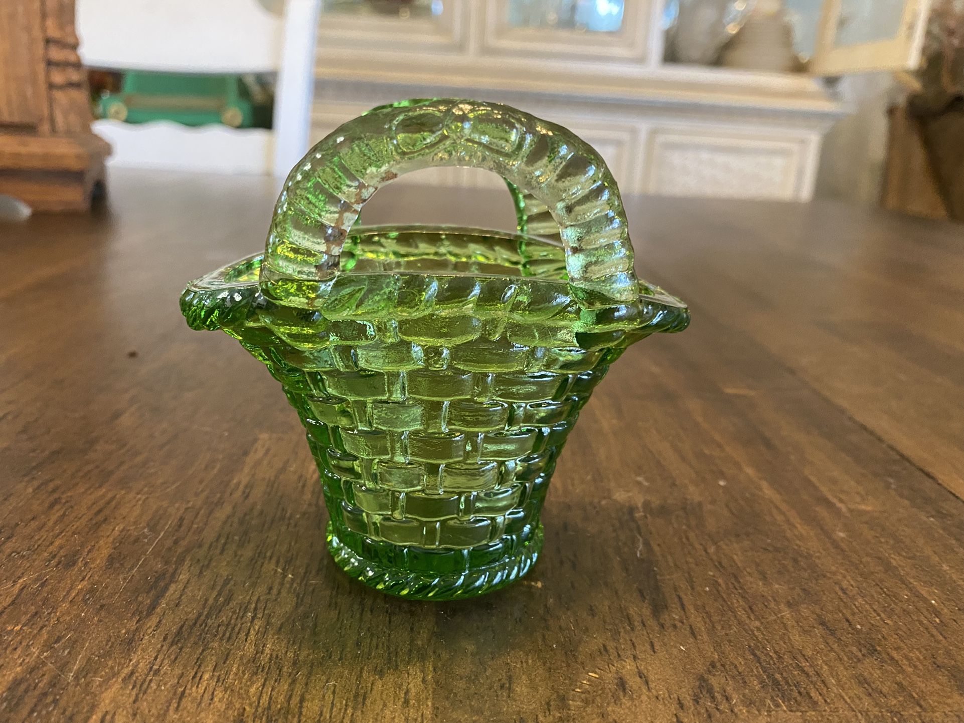 Vintage green Fenton glass basket