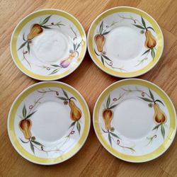 Lot of 4 Colorstone Hand Painted Japan Yellow Pear Dessert Plates