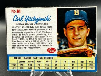 1962 Post Cereal Carl Yastrzemski #61 Boston Red Sox - Hand Cut (EX)