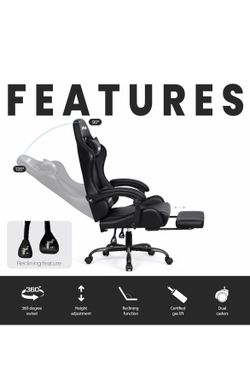 N-GEN GAMING Video Gaming Chair with Footrest Lumbar Support for Home Office High Back Recliner Height Adjustable Ergonomic Comfy Leather Computer Des