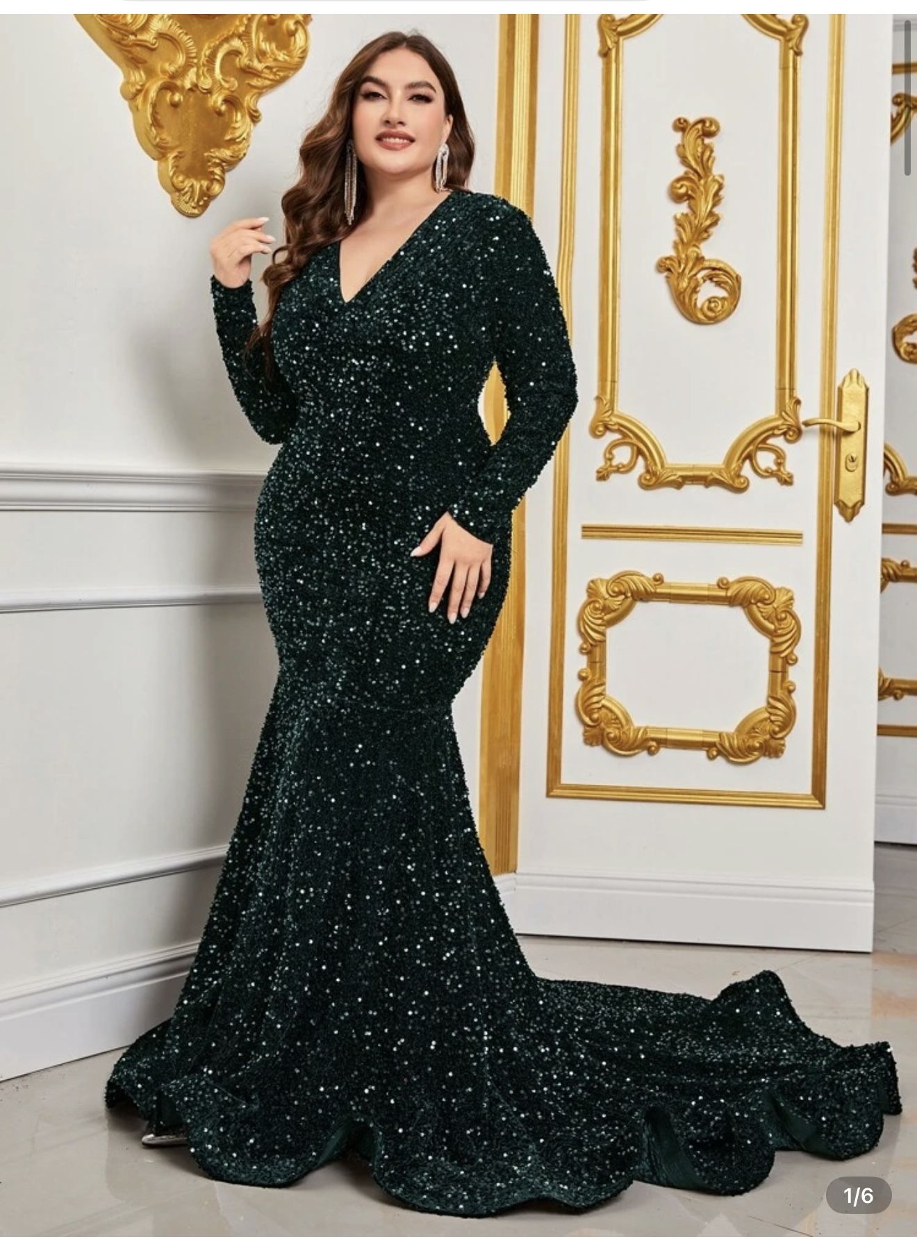 Shein, Trends Women’s Plus Green Mermaid Hem Sequin Formal Dress, Size 3XL, Used Once Great Condition