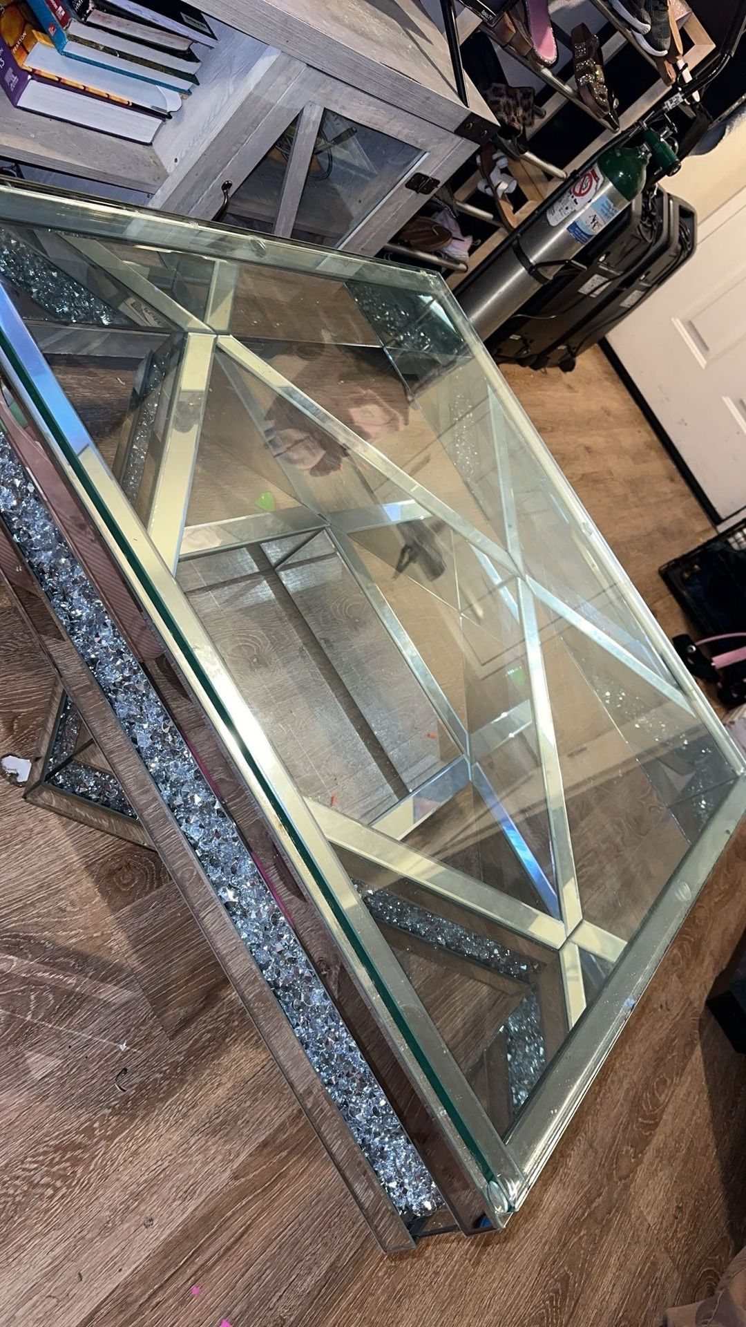 glass table glamourous with diamond sparkle