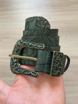 Dark Green Vintage Leaf Print Indie Style Belt