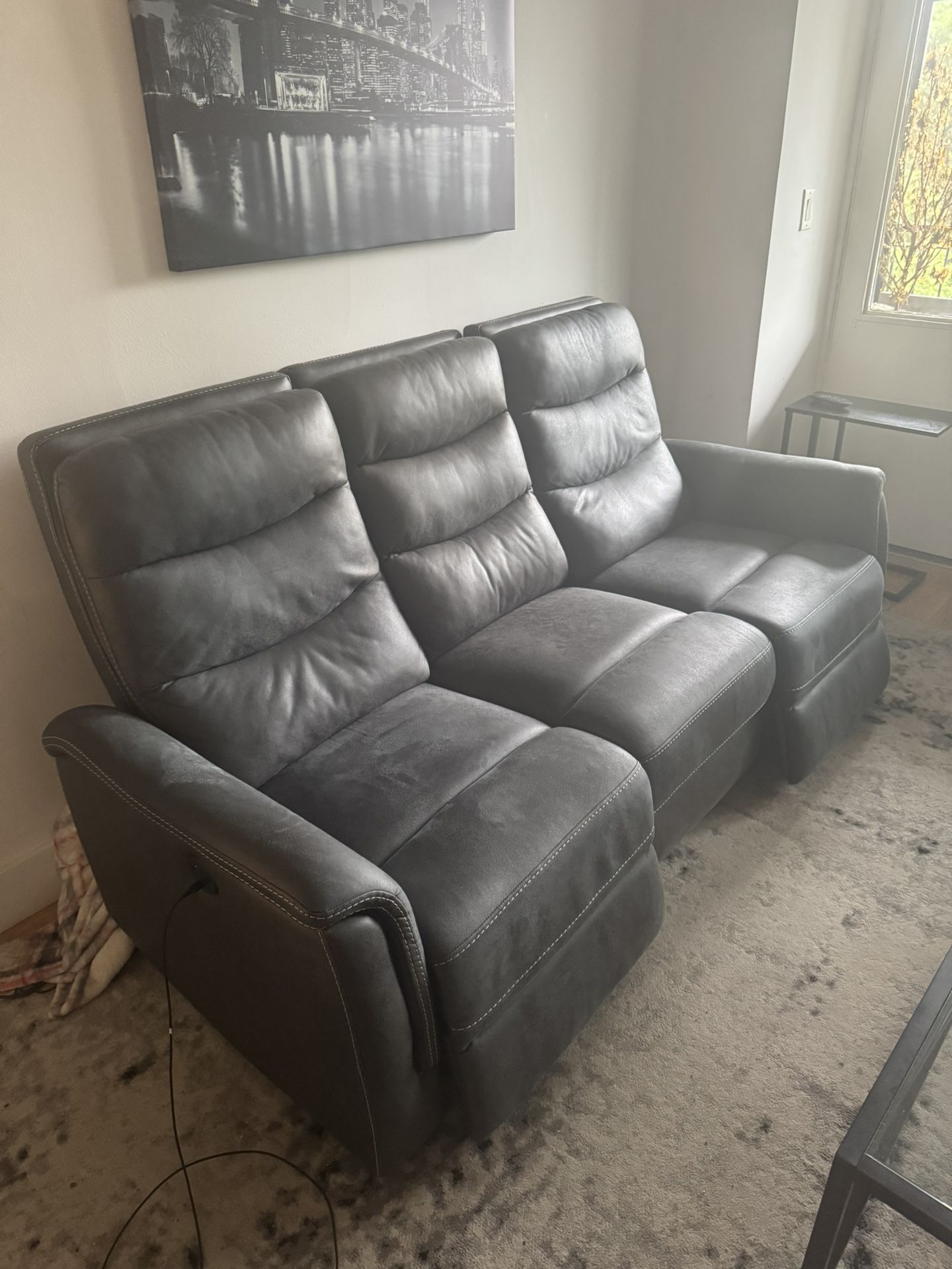 Grey Sofa - Power Reclining Couch 