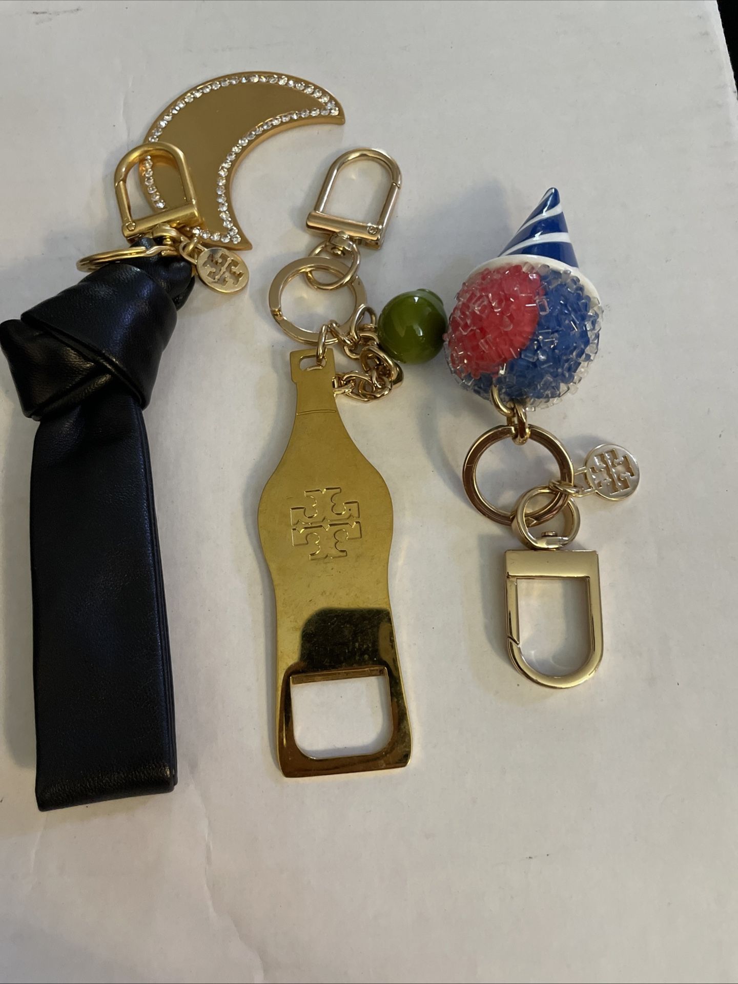 Tory Burch Snow Cone + leather key fob chain +Bottle Opener bag charm bundle