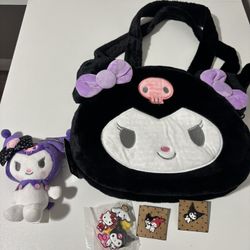 Kuromi Bundle Bag, Plushie, Croc Charms, And Pins 