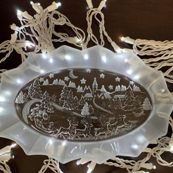 CHRISTMAS FROSTED GLASS DISH. NEW. SEE ALL PICTURES FOR DETAILED LOOK AT DISH.