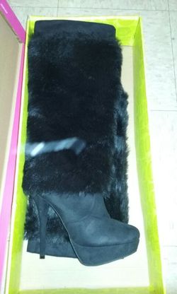 Long black furry boots