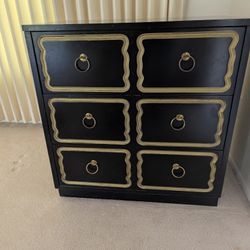 Vintage Dresser, Black With Gold Trim Wood  (OBO)