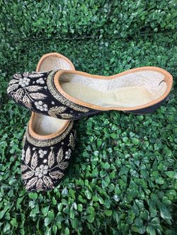Black Embroidered Beaded Khussa Flats