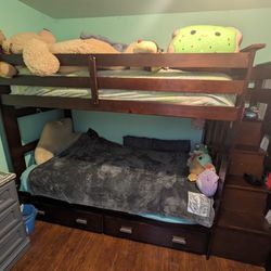 Wood Bunk Bed with Trundle, Stairs and Additional Storage.