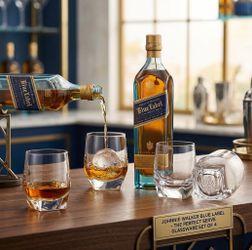 Authentic Johnnie Walker Blue Label Heavy Crystal Rocks Glasses - 4-Piece Set