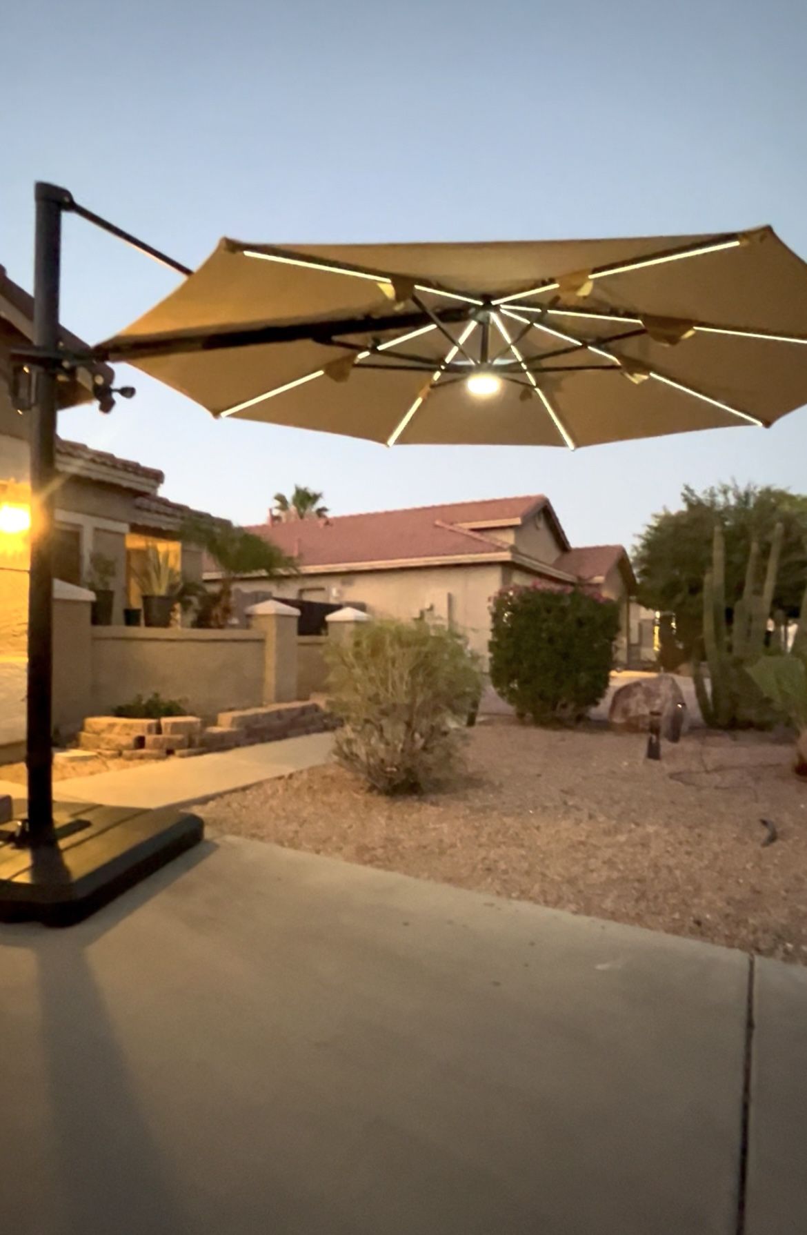 Hampton Bay 11 ft. Aluminum Cantilever Solar LED Offset Patio Umbrella in Putty Beige