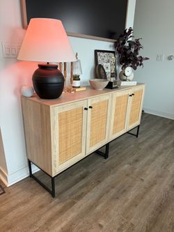 Two Boho Sideboard Cabinets with Cane Doors