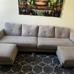 HONBAY U Shaped Grey Sectional Couch 