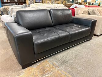 W.SCHILLIG Black Leather Modern Track Arm Sofa