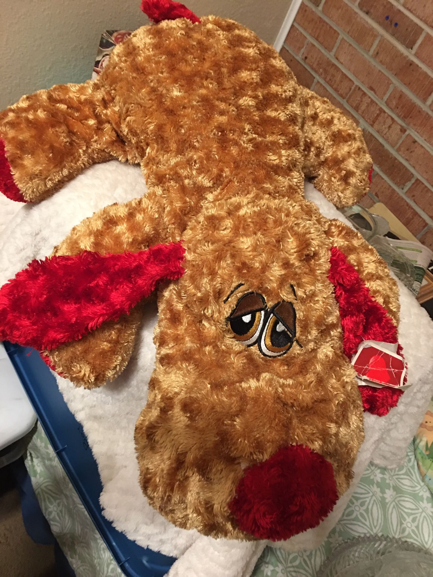 Large Stuffed Floppy Warred Brown And Red Dog 