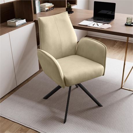 jiexi Modern Desk Chair no Wheel, Ergonomic Office Chair Home Office Upholstered Chair, Swivel Arm Chairs with Metal Legs, Computer Chair for Bedroom,