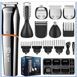 PRITECH Cortadora de barba para hombres, kit de cortapelos 6 en 1, kit de aseo inalámbrico de precisión impermeable IPX6 para barba, cabello, cuerpo, 