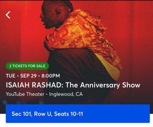 Isaiah Rashad Anniversary Show  9/29/26 – 2 Tickets