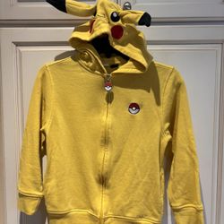 Pokemon yellow zipper hoodie size M sweat jacket with Pikachu Ears Size M used