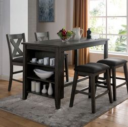 Counter Dining Table with 2 Chairs And Two Stools