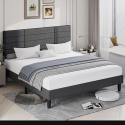 New Dark Grey Queen Size Fabric Upholstered  Bed Frame