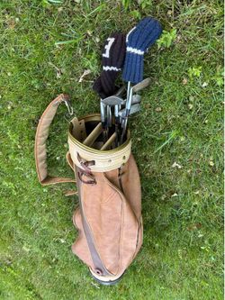 Brown leather golf bag & club
