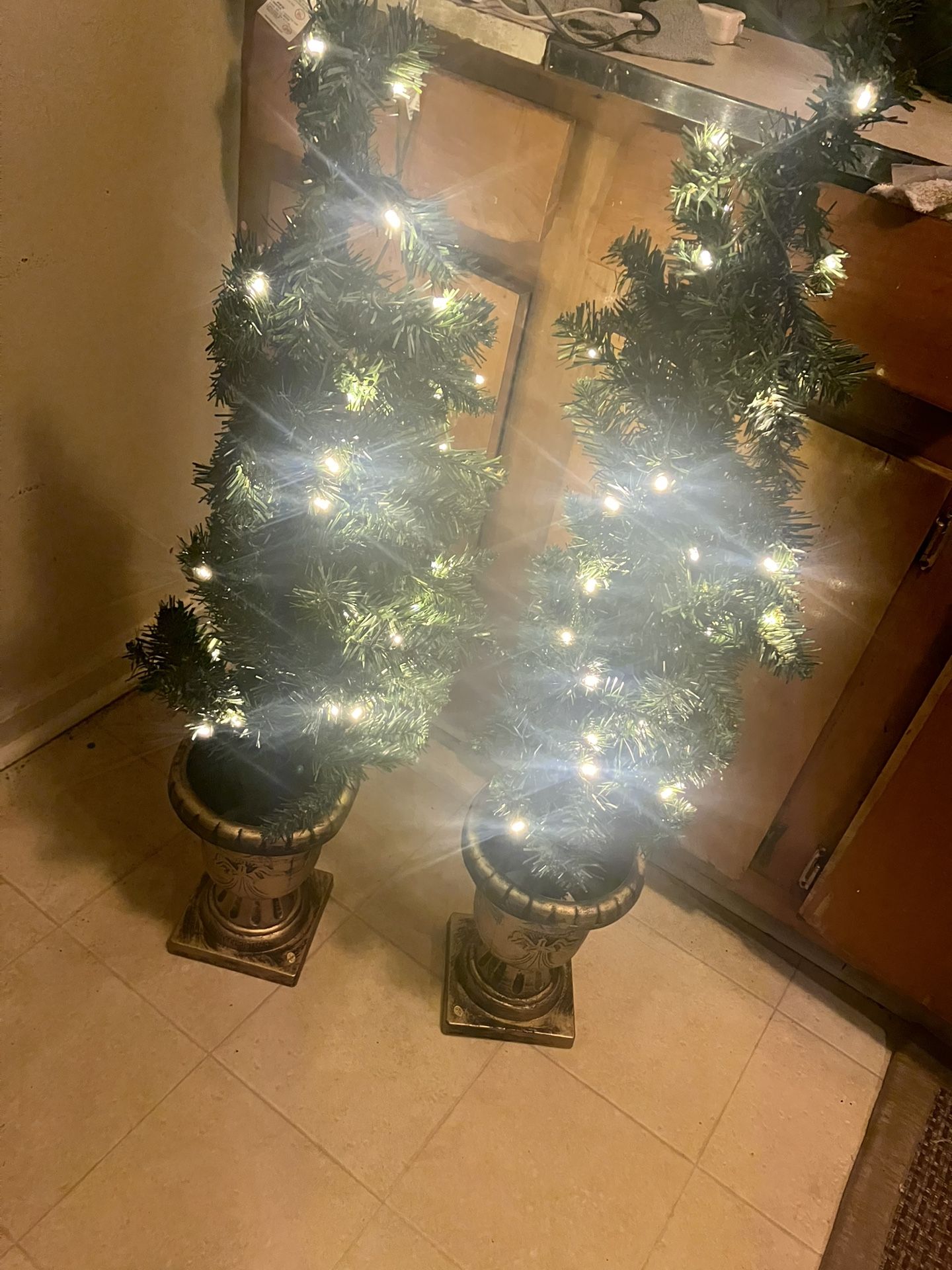 Pre-Lit Christmas Spiral Topiary Trees (Pair) – Lighted Holiday Decor