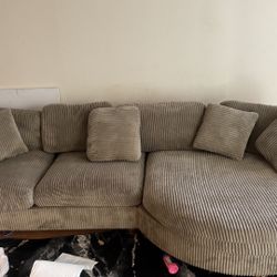 Beige Corduroy Sectional Couch 