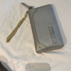 Silver Clutch Wallet With Wrist Strap Chain 