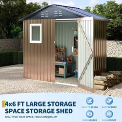 6x4 FT- Heavy-Duty Metal Storage Shed with Lockable Door & Window.