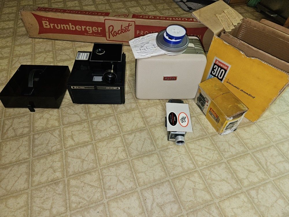 Kodak Movie Camera, 8mm Movie Projector With Bell &Howell Slide Machine