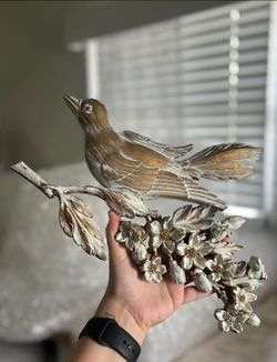 Vintage Syroco 60's Gold Cream Dogwood & Bird Wall Plaque Decor