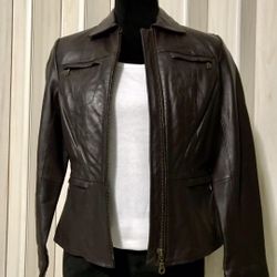 ALFANI, WOMEN’S ; DARK BROWN LEATHER JACKET