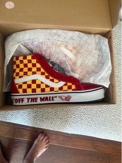 And off the Wall Sk-8 Hi Reissue Red/Yellow checker shoes