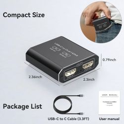 Dual 4K@60Hz Extended Display USB C to Dual HDMI Adapter for 2 Monitors Type C Port to HDMI Splitter 1 in 2 Out for Laptops MacBook Pro Air Note