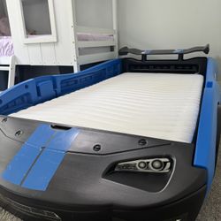 Blue Race Car Frame + Twin Bed for Kids – Sturdy & Fun Design