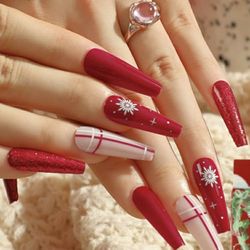 Christmas Press On Nails $3 - New/ Red Glitter