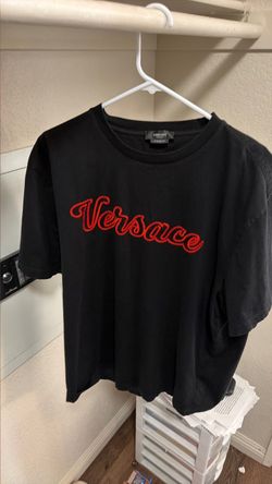 Versace Logo Embroidered Crewneck T-Shirt Black-Red