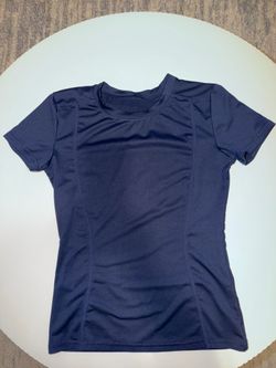LOOVOO Women's Short Sleeve Crew Neck Stretch Activewear Tee Blue Polyester S