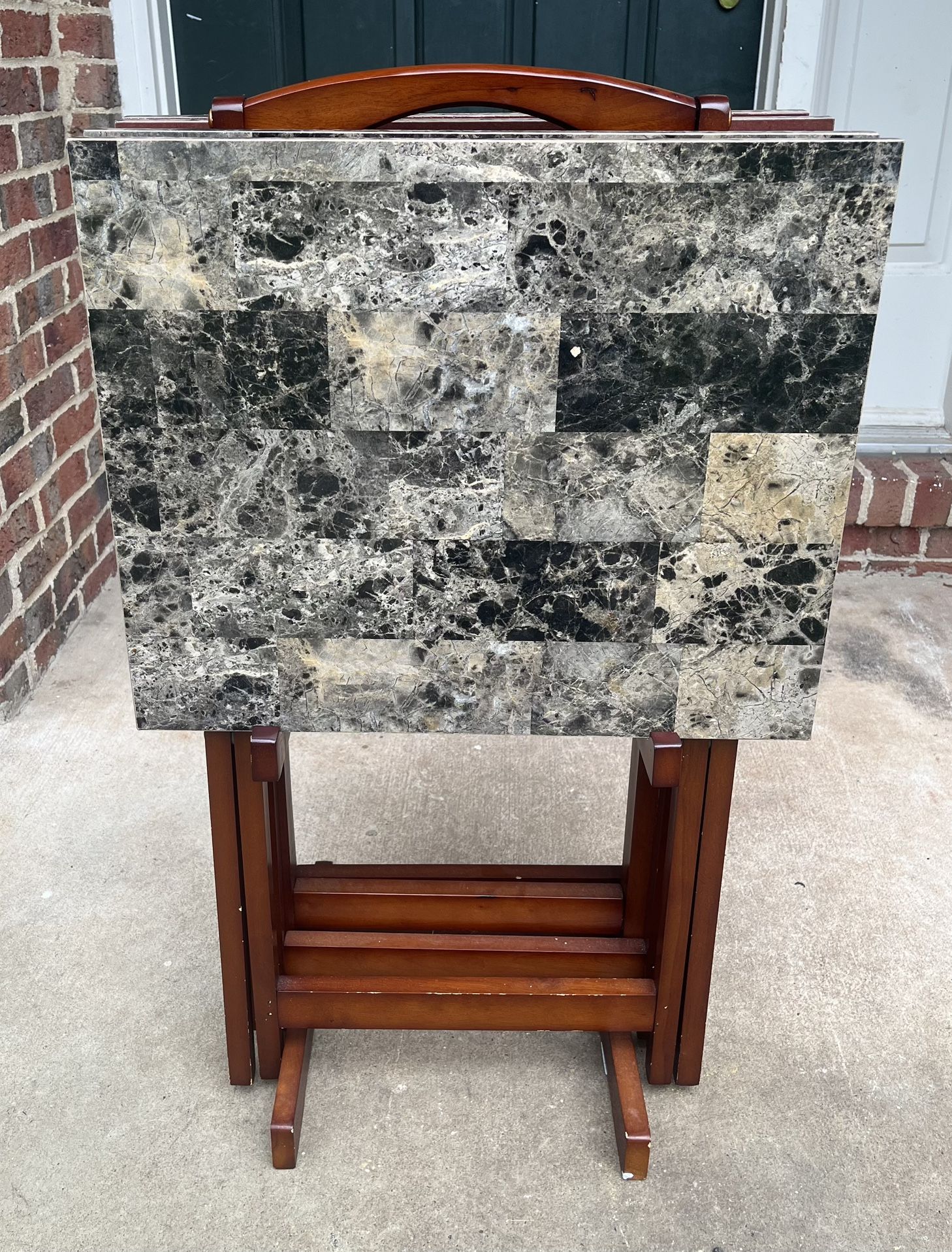 Brown Faux Marble Folding TV Tray Tables (Set of 4)