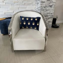 Modern White Accent Chair with Chrome Frame