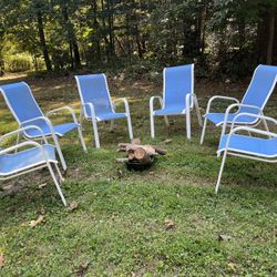 Just Reduced!!! Set of 6 Blue And White patio chairs $65.00 OBO What A Deal!!!
