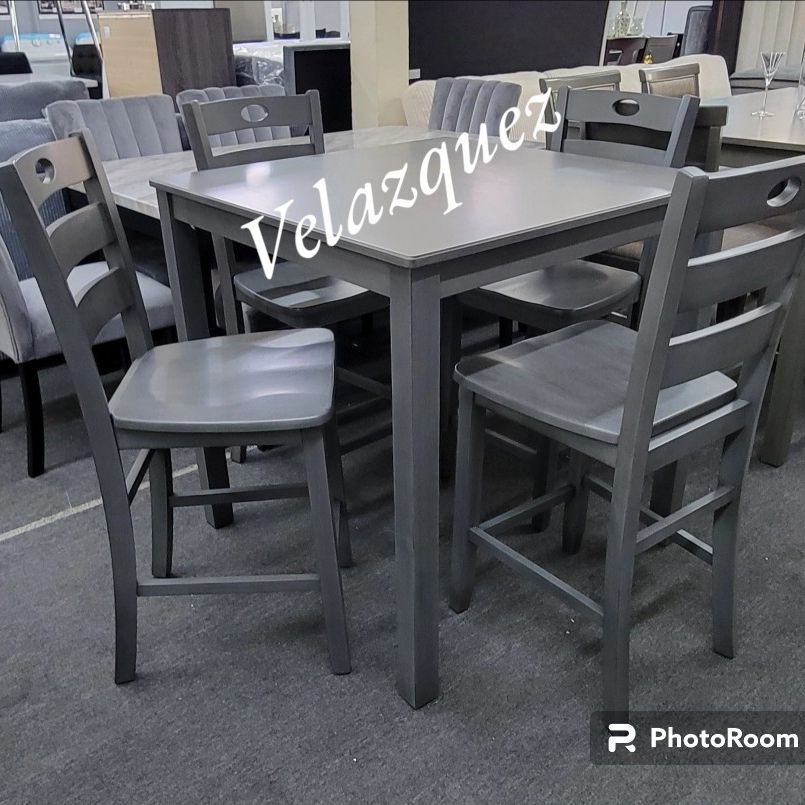 ✅️✅️ 5PK Counter Height Dining Set 
 Gray Solid Rubberwood✅️