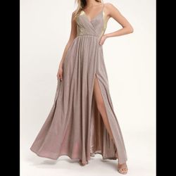 Lulus Alnair Iridescent Blush Glitter Maxi Dress