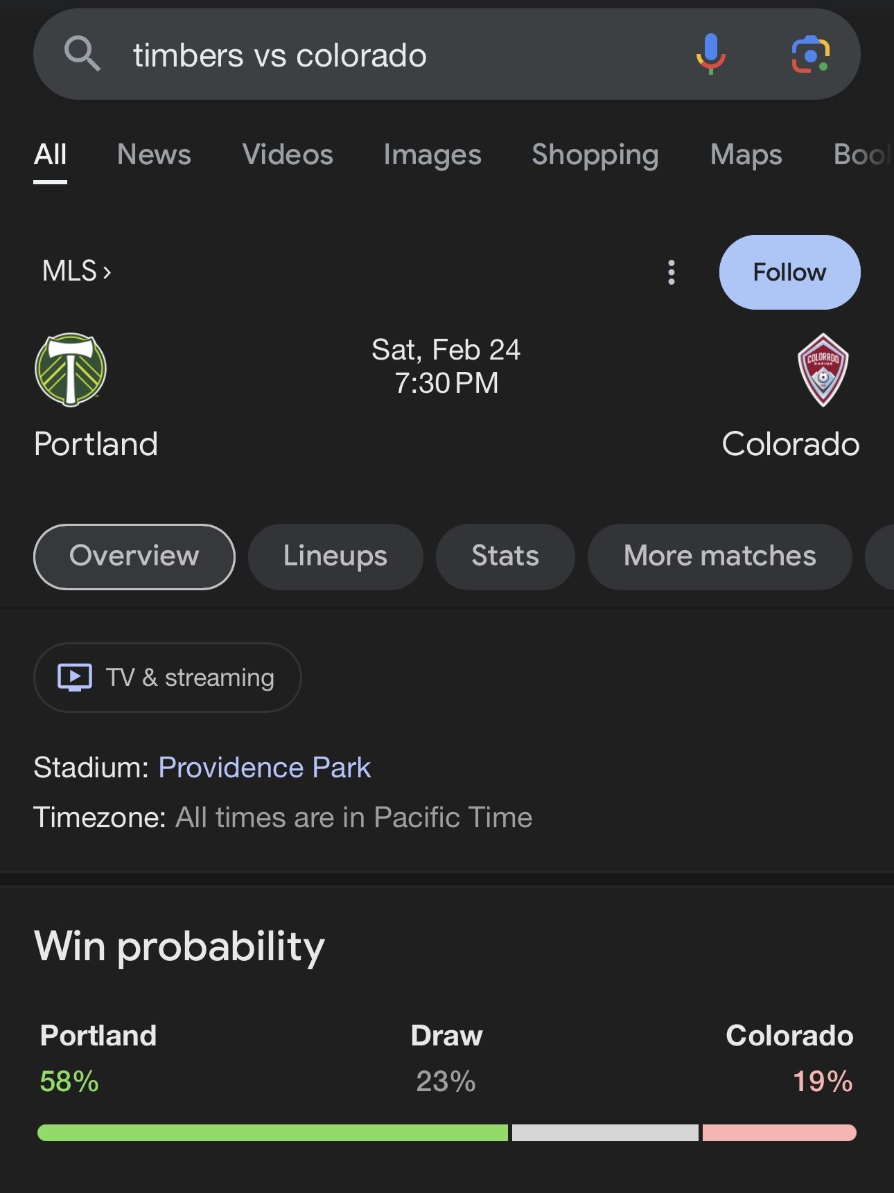Timbers vs Colorado
