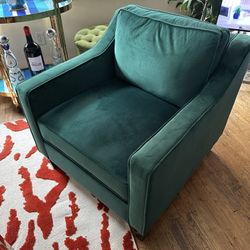 2 GREEN VELVET LUSH ARMCHAIRS