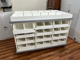 Heavy duty white organizer storage unit table cart table 24 drawers with 2 slots closet compartments rolling 37/54/31 inches